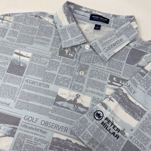Peter Millar Crown Crafted Men's Large Tour Logo‎ Newspaper PrintGolf Polo